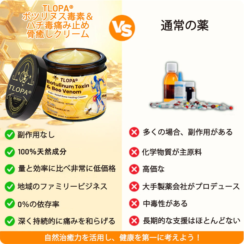 公式ストア:TLOPA® ボツリヌス毒素＆ビーベノム鎮痛骨治癒クリーム🌞オーストラリア整形外科協会（AOA）認定🔴