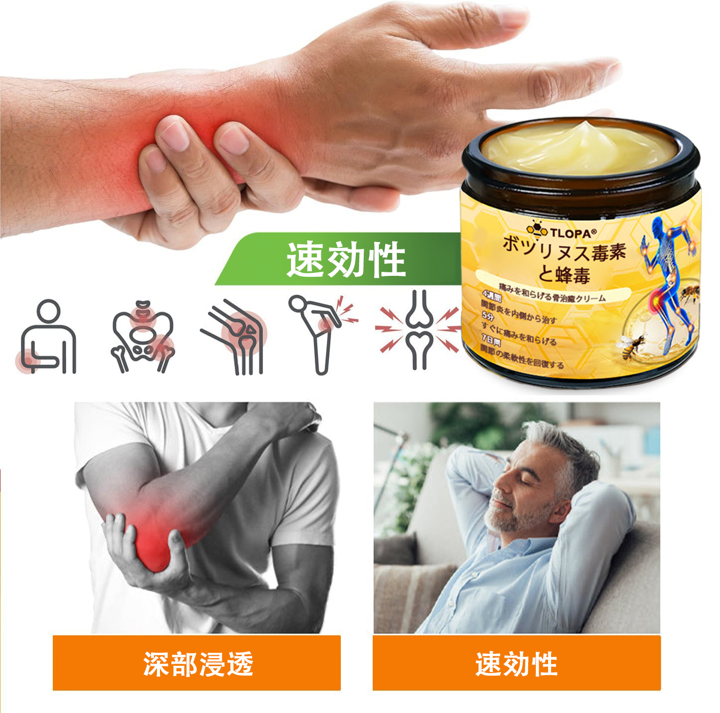 🔥🔥TLOPA®ボツリヌストキシンとビーベノムの骨の痛みを和らげ、癒すバーム🐝（整形外科医がシニアに推奨）🟡⚪